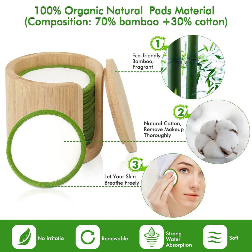 Essential 16-Piece Set Reusable Makeup Remover Pads (Bamboo + Cotton)