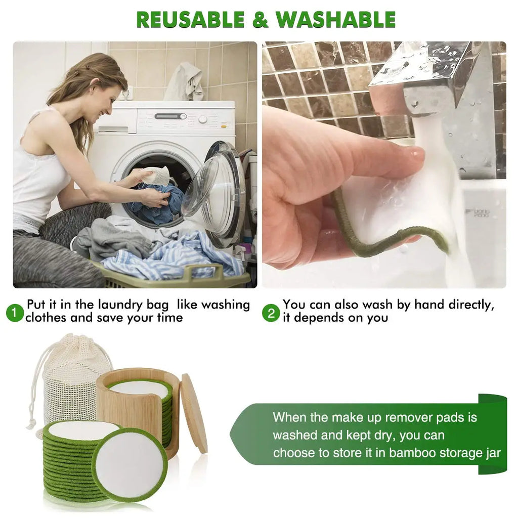 20-Pack Washable Makeup Remover Pads - Superior Absorbency & Softness - GreenBox