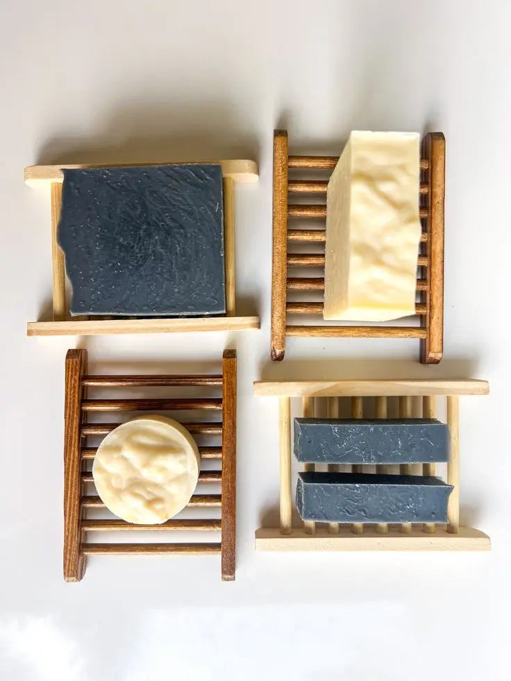 Sustainably Crafted Wooden Soap Dishes + Natural Fiber Pouches - 100% Hand-Finished - GreenBox