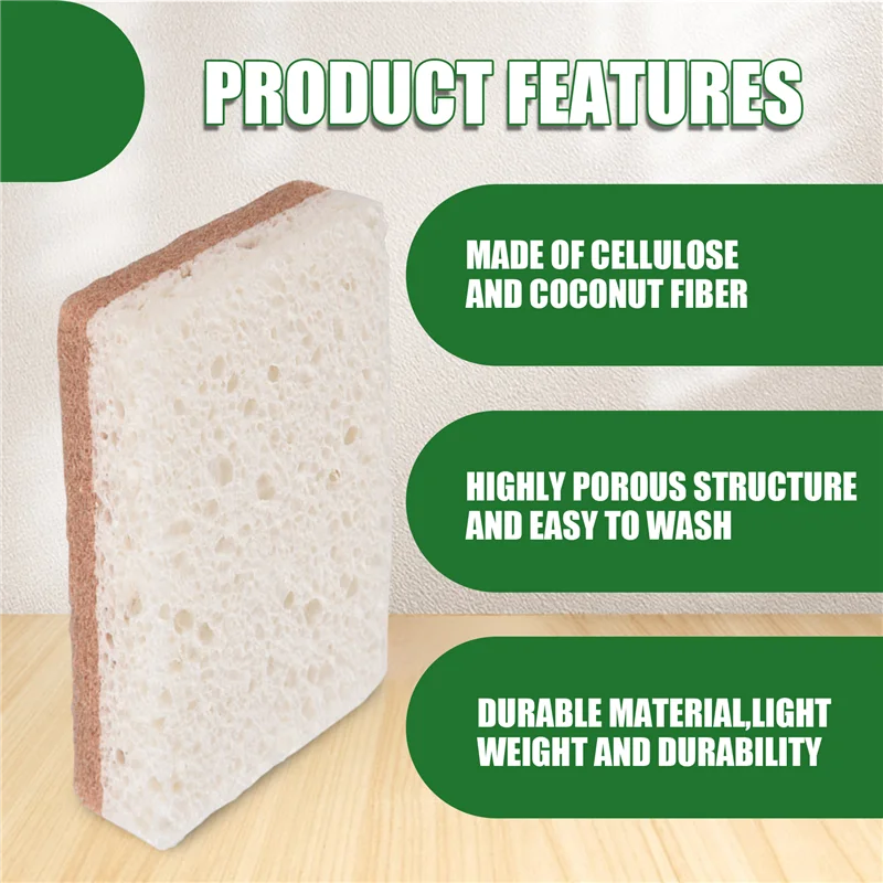 12-Pack Natural Sponges (Dual-Layer Design) - Completely Plastic-Free & Plant-Based - GreenBox