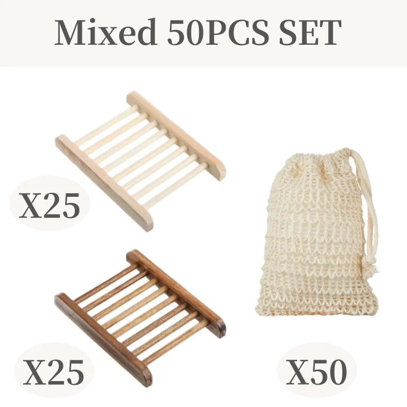 Sustainably Crafted Wooden Soap Dishes + Natural Fiber Pouches - 100% Hand-Finished