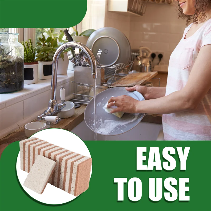 12-Pack Natural Sponges (Dual-Layer Design) - Completely Plastic-Free & Plant-Based - GreenBox
