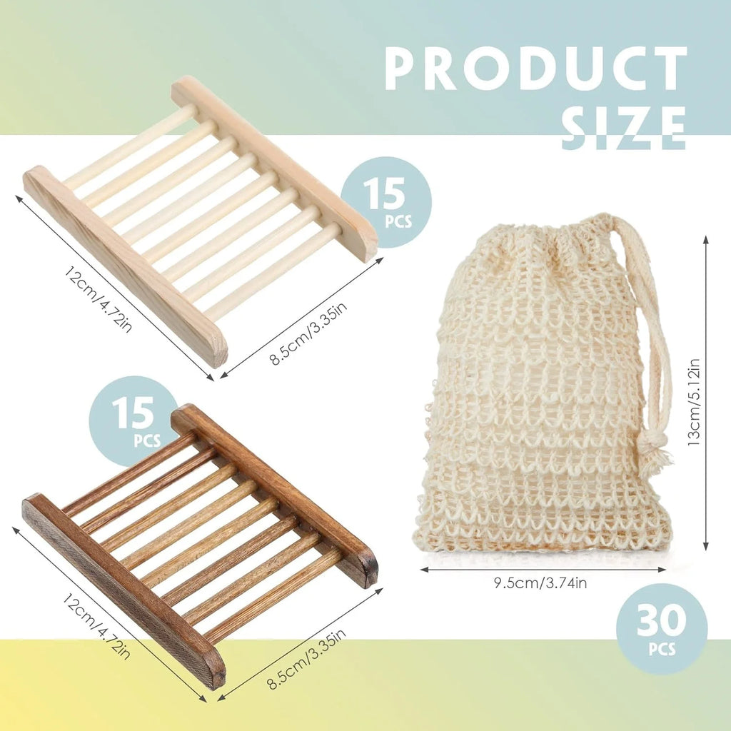 Sustainably Crafted Wooden Soap Dishes + Natural Fiber Pouches - 100% Hand-Finished - GreenBox