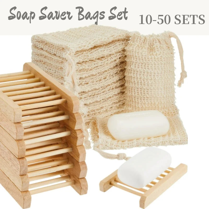 Sustainably Crafted Wooden Soap Dishes + Natural Fiber Pouches - 100% Hand-Finished - GreenBox