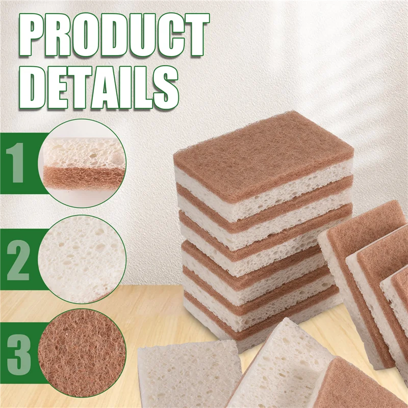 12-Pack Natural Sponges (Dual-Layer Design) - Completely Plastic-Free & Plant-Based - GreenBox